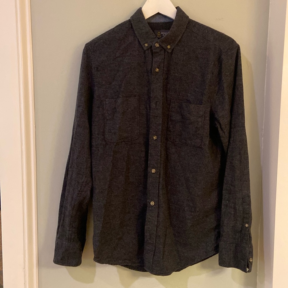 WALLIN & BROS Solid Long Sleeve Regular Fit Shirt,BLACK CAVIAR GRINDLE - MEDIUM